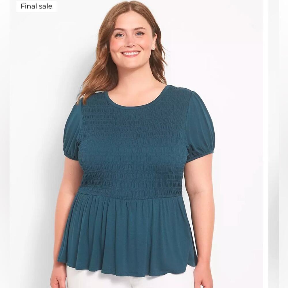 Lane Bryant Women’s‎ Smocked Top Rayon Blend balloon sleeve bohemian Plus size